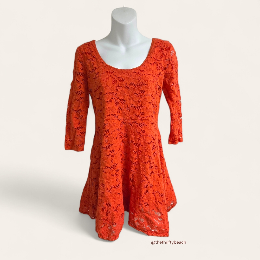 Free People Orange Floral Lace Fit & Flare Mini Dress